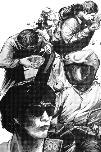Ink drawing of people